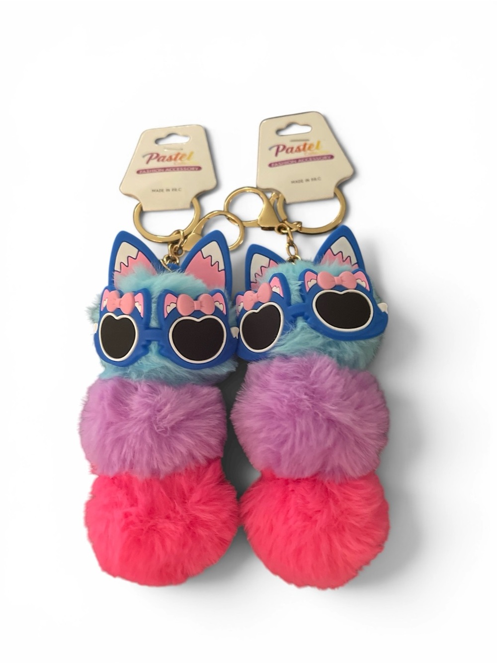 TWO KAWAII PASTEL BLUE MULTI PLUSH ANIMAL W/ SUNGLASSES KEYCHAIN BAGCHARM